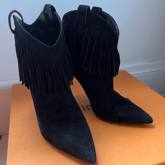Saint Laurent Suede Fringe Boots - Picture 10 of 12